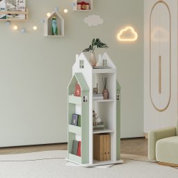 Biblioteca rotativa pentru copii Vipsali, 108x40x40 cm, mint si alb