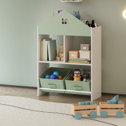Raft pentru copii Vipsali tip casa, 90x60x26,5 cm, verde menta/alb