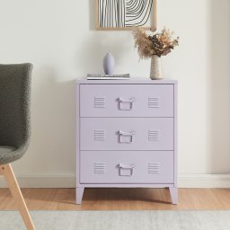 Comoda metalica cu 3 sertare Hameenlinna, mov deschis, 60x40x72 cm