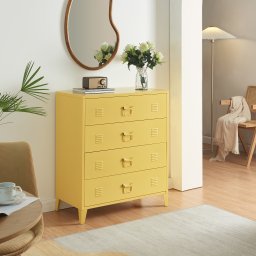 Comoda metalica galbena cu 4 sertare, stil industrial, 80x40x92 cm