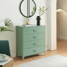 Comoda metalica cu 4 sertare Hameenlinna 80x40x92 cm, verde mat