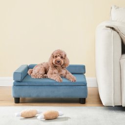 Pat pentru animale cu spatiu de depozitare, catifea albastra 60 cm