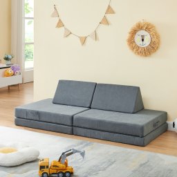 Canapea modulara pentru copii Norhulta, 5 piese, gri, 150x66x46 cm