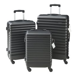 Set 3 trolere de calatorie Pona ABS negre cu lacat TSA si roti 360°