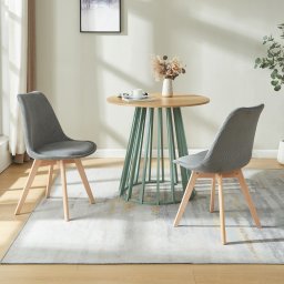 Set 2 scaune dining tapitate Fläten, cord gri, picioare din lemn