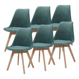 Set 6 scaune dining tapitate Fläten, cord verde închis, [en.casa]