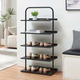 Pantofar metalic Poytya cu 5 rafturi, negru, 119x60x32 cm