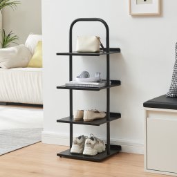 Pantofar metalic Poytya cu 4 polite, 96x34x32 cm, negru