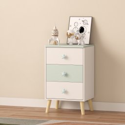 Comoda copii Sandnes cu 3 sertare, alb si verde menta, 62x38x30 cm