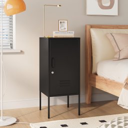 Noptiera metalica neagra Hausjärvi 82x35x35 cm cu usa încuiabila