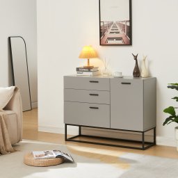 Comoda sideboard Lavangen 100x75x35 cm, gri deschis, 3 sertare