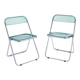 Set 2 scaune pliabile Pornainen, mint transparent, cadru metalic