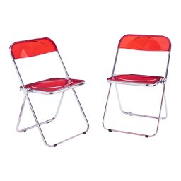 Set 2 scaune pliabile Pornainen rosu transparent, cadru metalic