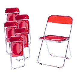 Set 6 scaune pliabile rosii transparente, cadru metalic