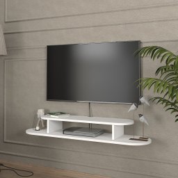 Comoda TV suspendata Targema 120x30x16 cm, alba, pentru perete