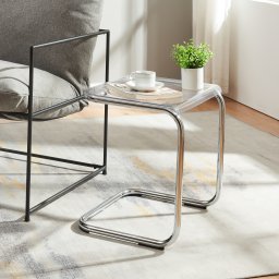 Masa laterala Brosa transparenta cu cadru metalic, 44x37x48 cm