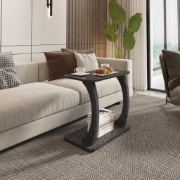 Masa laterala tip C cu roti, aspect marmura negru, 59x35x56 cm