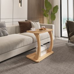 Masa laterala tip C pentru canapea, aspect lemn, 59x35x56 cm