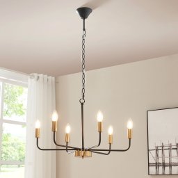 Candelabru Bishop cu 6 brate, metal negru si finisaj culoare alama