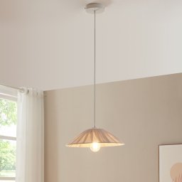 Lustra suspendata Bridge alb-bej cu abajur textil, E27, 35 cm