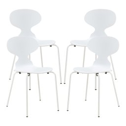Set 4 scaune dining albe Kil, stivuibile, din lemn si metal