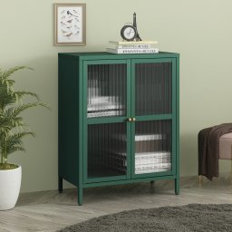 Bufet sideboard Säkylä verde pin cu sticla striata, 84x64x35 cm