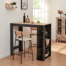 Masa de bar Danderyd 120x60x105,5 cm cu 3 rafturi, negru si stejar