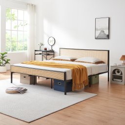 Pat metalic Linköping 180x200 cm negru cu aspect ratan