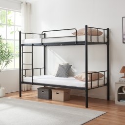 Pat supraetajat metalic Berimma 90x200 cm, negru, pentru 2 persoane