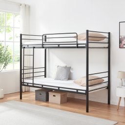 Pat supraetajat metalic Bevapis 90x200 cm negru, pentru 2 persoane