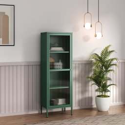 Vitrina living din otel verde cu sticla riflata, 150x50x35 cm