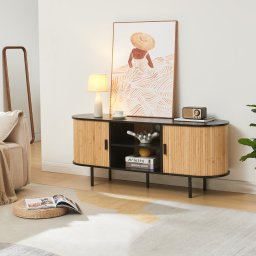 Comoda TV Tvedestrand 140x40x55 cm din bambus, negru/natur