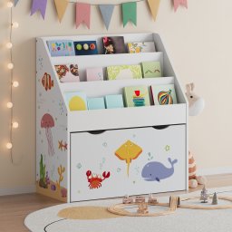 Biblioteca pentru copii Aqua Dream cu sertar pe roti, 70x63x30 cm