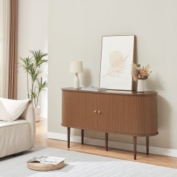 Comoda living Mapia 140x40x75 cm, aspect nuc, cu rafturi reglabile