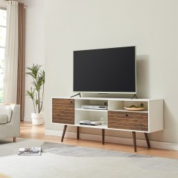 Comoda TV Vare 165x40x66 cm alb cu aspect nuc, [en.casa]