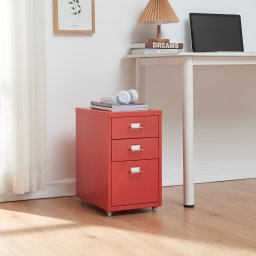 Fiset mobil metalic cu 3 sertare, rosu, 48x28x41 cm, [en.casa]