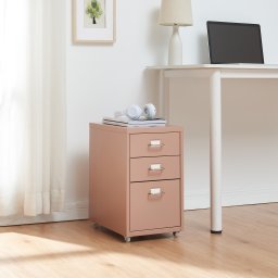 Fiset metalic mobil cu 3 sertare pentru birou, maro deschis, 48x28x41 cm