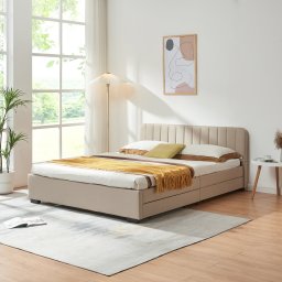 Pat tapitat Nofrenna 160x200 cm bej, cu 4 sertare si somiera
