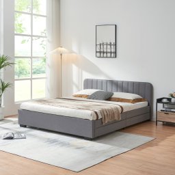 Pat tapitat Nofrenna 160x200 cm cu 4 sertare si somiera, gri