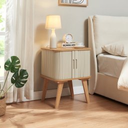 Masa laterala Tysvær din bambus si MDF, crem-alb, 58,5x45x45 cm