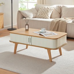 Masa de cafea Tysvær 100x50x40 cm din bambus si crem alb