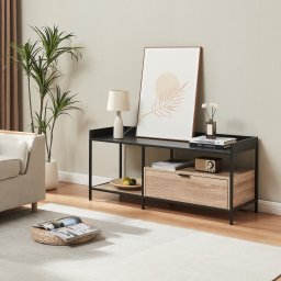 Comoda TV Belana 120x40x54 cm, negru si aspect stejar, [en.casa]
