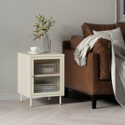 Dulap auxiliar Lindau crem cu usa din sticla striata, 56x40x40 cm