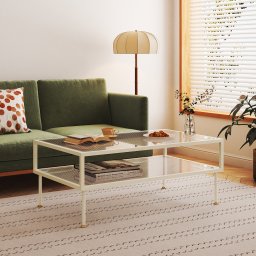 Masa de cafea Lindau din otel cu blat din sticla 100x50x46 cm crem