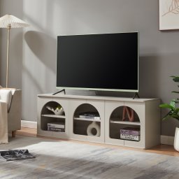 Comoda TV Trorhun gri 140x38x48 cm cu 6 compartimente deschise
