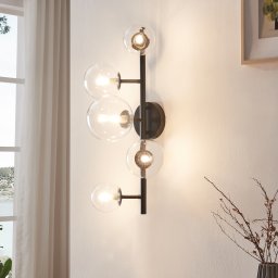Aplica de perete Makkor cu 5 globuri din sticla, negru, 62x35x24 cm