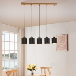Lustra suspendata Posdand cu 5 becuri, lemn si negru, 130x90 cm