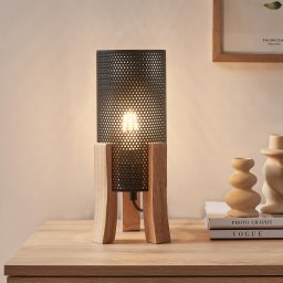 Lampa de masa Joelleldsvin din lemn si metal negru, 30x14x14 cm