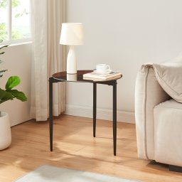 Masa laterala rotunda Ulökantaa 50x50 cm, sticla fumurie, maro