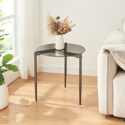 Masa laterala rotunda Ulökantaa 50x50 cm din sticla fumurie, gri